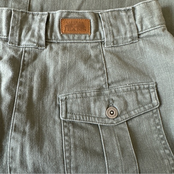 Vintage Liz Wear jeans Front Skirt Safari Utilitarian Army Green Pockets Size 10 - Picture 5 of 8